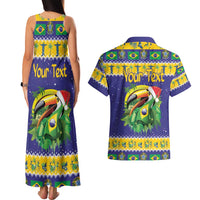 Personalized Brazil Christmas Couples Matching Tank Maxi Dress and Hawaiian Shirt Toco Toucan with Brazil Flag - Wonder Print Shop