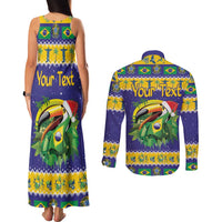 Personalized Brazil Christmas Couples Matching Tank Maxi Dress and Long Sleeve Button Shirt Toco Toucan with Brazil Flag - Wonder Print Shop