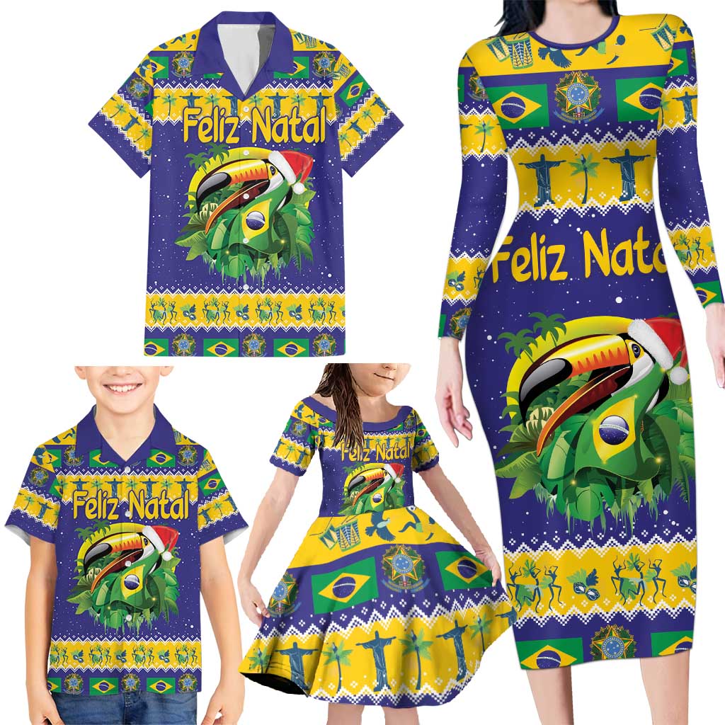Personalized Brazil Christmas Family Matching Long Sleeve Bodycon Dress and Hawaiian Shirt Toco Toucan with Brazil Flag - Wonder Print Shop