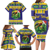 Personalized Brazil Christmas Family Matching Long Sleeve Bodycon Dress and Hawaiian Shirt Toco Toucan with Brazil Flag - Wonder Print Shop