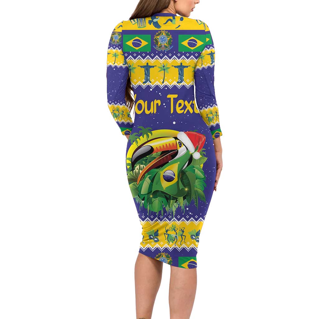 Personalized Brazil Christmas Family Matching Long Sleeve Bodycon Dress and Hawaiian Shirt Toco Toucan with Brazil Flag - Wonder Print Shop