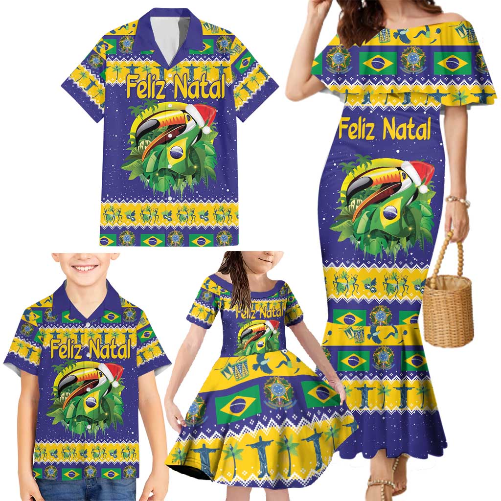 Personalized Brazil Christmas Family Matching Mermaid Dress and Hawaiian Shirt Toco Toucan with Brazil Flag - Wonder Print Shop