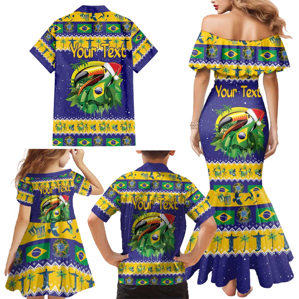Personalized Brazil Christmas Family Matching Mermaid Dress and Hawaiian Shirt Toco Toucan with Brazil Flag - Wonder Print Shop