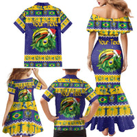 Personalized Brazil Christmas Family Matching Mermaid Dress and Hawaiian Shirt Toco Toucan with Brazil Flag - Wonder Print Shop