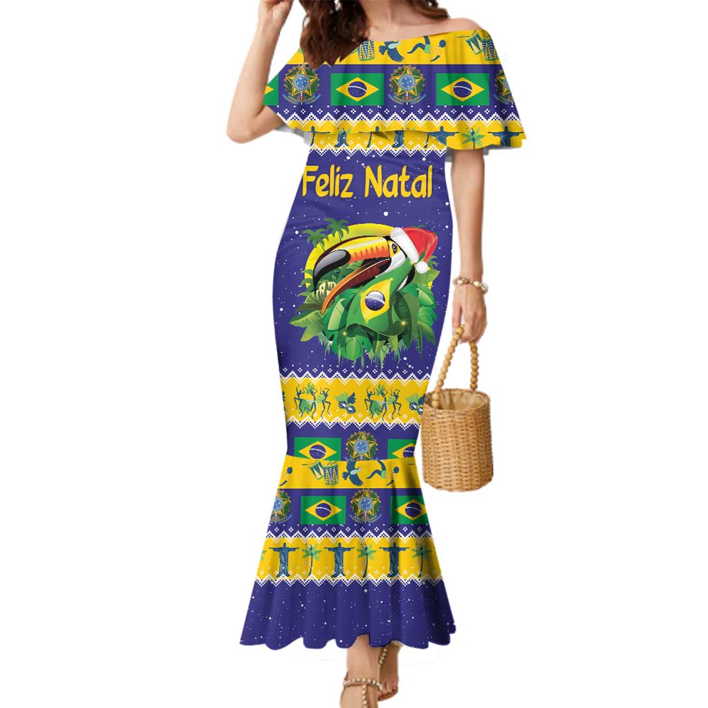 Personalized Brazil Christmas Family Matching Mermaid Dress and Hawaiian Shirt Toco Toucan with Brazil Flag - Wonder Print Shop