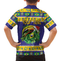 Personalized Brazil Christmas Family Matching Off The Shoulder Long Sleeve Dress and Hawaiian Shirt Toco Toucan with Brazil Flag - Wonder Print Shop