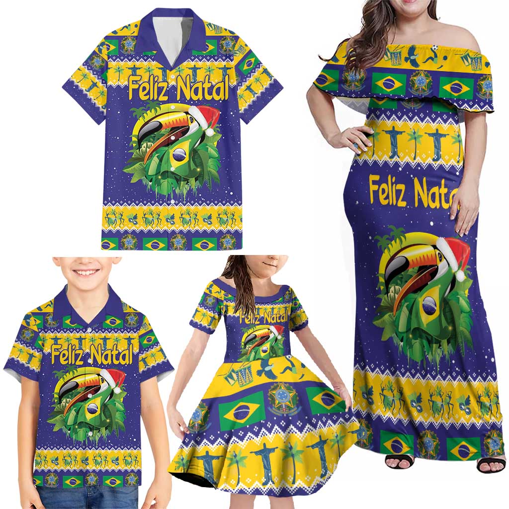 Personalized Brazil Christmas Family Matching Off Shoulder Maxi Dress and Hawaiian Shirt Toco Toucan with Brazil Flag - Wonder Print Shop