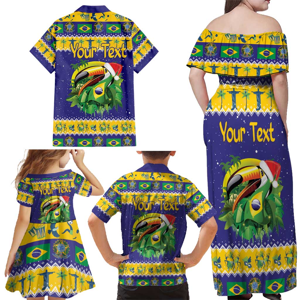 Personalized Brazil Christmas Family Matching Off Shoulder Maxi Dress and Hawaiian Shirt Toco Toucan with Brazil Flag - Wonder Print Shop