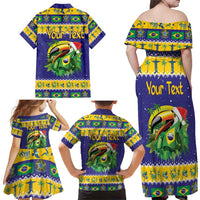 Personalized Brazil Christmas Family Matching Off Shoulder Maxi Dress and Hawaiian Shirt Toco Toucan with Brazil Flag - Wonder Print Shop