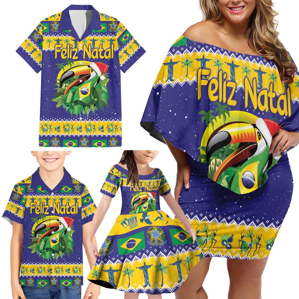 Personalized Brazil Christmas Family Matching Off Shoulder Short Dress and Hawaiian Shirt Toco Toucan with Brazil Flag - Wonder Print Shop