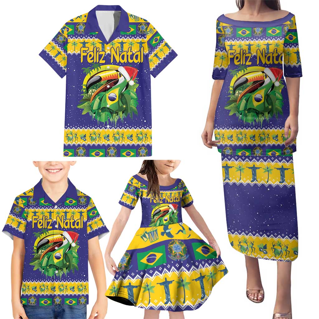 Personalized Brazil Christmas Family Matching Puletasi and Hawaiian Shirt Toco Toucan with Brazil Flag - Wonder Print Shop