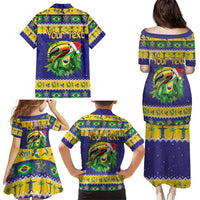 Personalized Brazil Christmas Family Matching Puletasi and Hawaiian Shirt Toco Toucan with Brazil Flag - Wonder Print Shop
