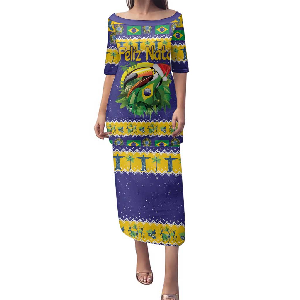 Personalized Brazil Christmas Family Matching Puletasi and Hawaiian Shirt Toco Toucan with Brazil Flag - Wonder Print Shop