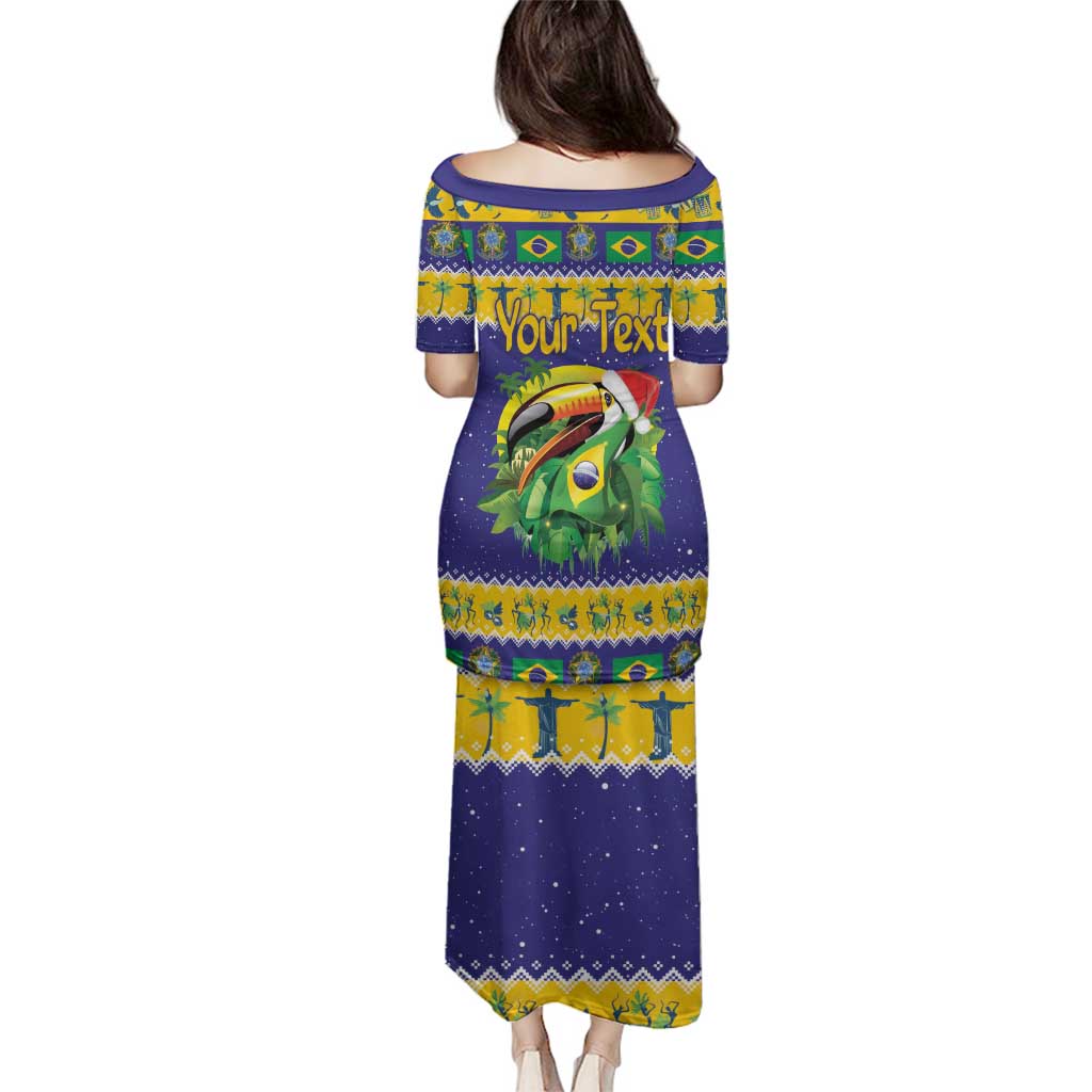 Personalized Brazil Christmas Family Matching Puletasi and Hawaiian Shirt Toco Toucan with Brazil Flag - Wonder Print Shop