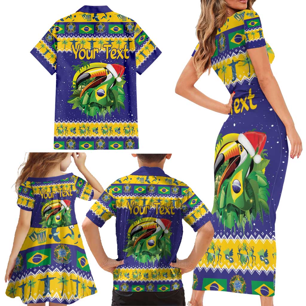 Personalized Brazil Christmas Family Matching Short Sleeve Bodycon Dress and Hawaiian Shirt Toco Toucan with Brazil Flag - Wonder Print Shop