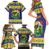 Personalized Brazil Christmas Family Matching Short Sleeve Bodycon Dress and Hawaiian Shirt Toco Toucan with Brazil Flag - Wonder Print Shop