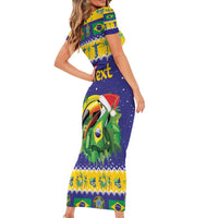 Personalized Brazil Christmas Family Matching Short Sleeve Bodycon Dress and Hawaiian Shirt Toco Toucan with Brazil Flag - Wonder Print Shop