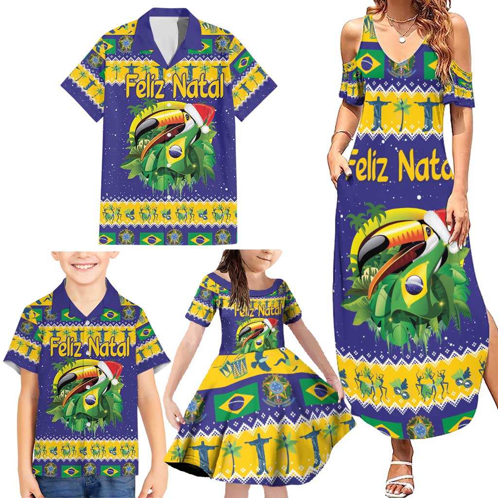Personalized Brazil Christmas Family Matching Summer Maxi Dress and Hawaiian Shirt Toco Toucan with Brazil Flag - Wonder Print Shop