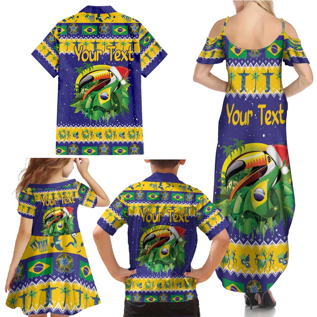 Personalized Brazil Christmas Family Matching Summer Maxi Dress and Hawaiian Shirt Toco Toucan with Brazil Flag - Wonder Print Shop