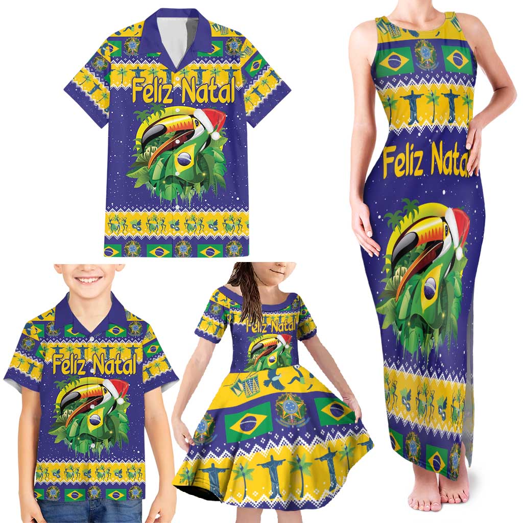 Personalized Brazil Christmas Family Matching Tank Maxi Dress and Hawaiian Shirt Toco Toucan with Brazil Flag - Wonder Print Shop