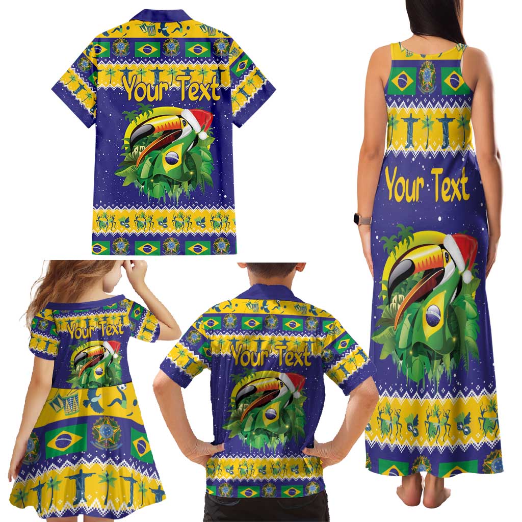 Personalized Brazil Christmas Family Matching Tank Maxi Dress and Hawaiian Shirt Toco Toucan with Brazil Flag - Wonder Print Shop