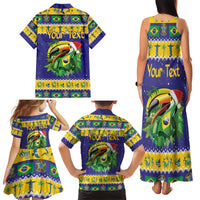 Personalized Brazil Christmas Family Matching Tank Maxi Dress and Hawaiian Shirt Toco Toucan with Brazil Flag - Wonder Print Shop