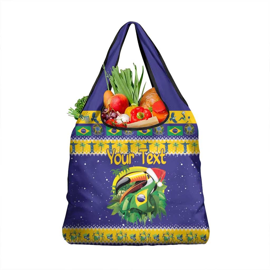 Personalized Brazil Christmas Grocery Bag Toco Toucan with Brazil Flag
