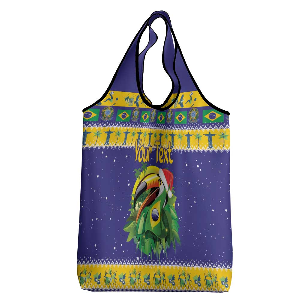 Personalized Brazil Christmas Grocery Bag Toco Toucan with Brazil Flag