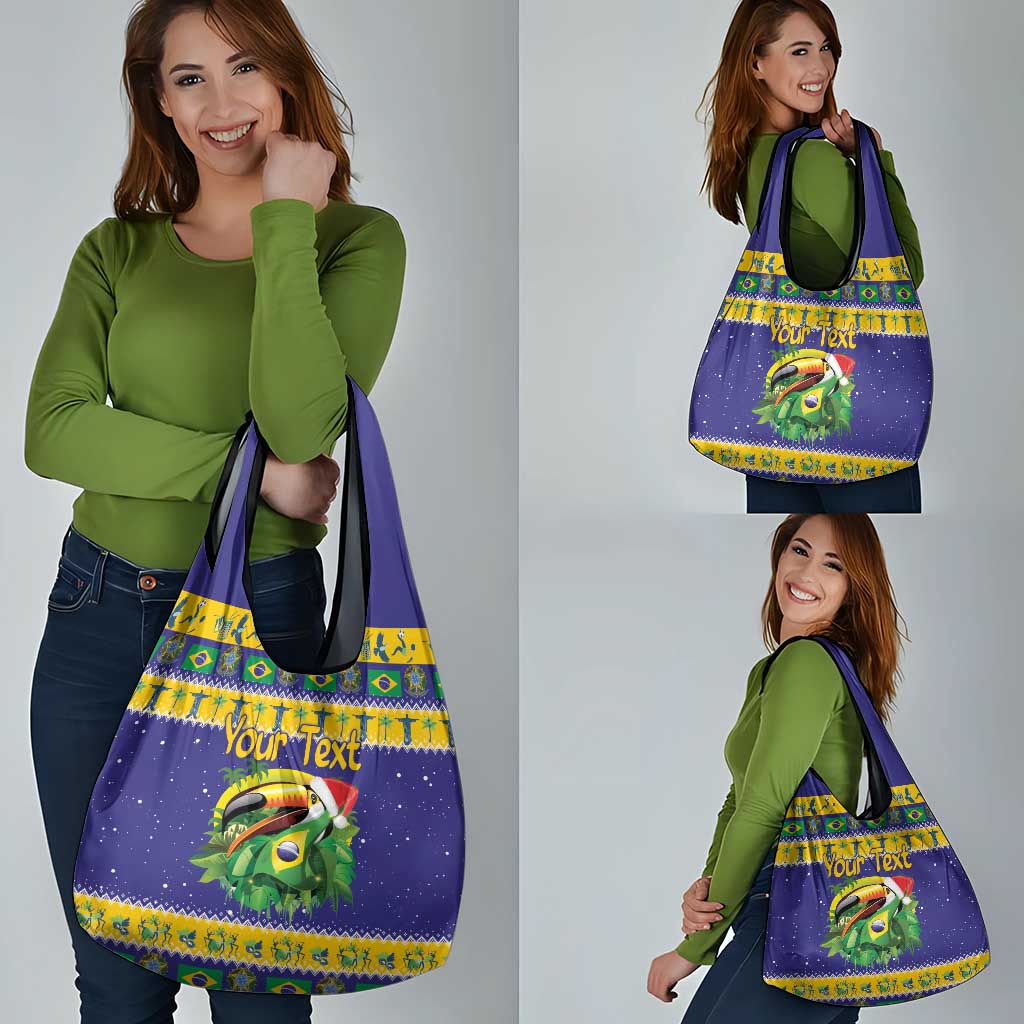 Personalized Brazil Christmas Grocery Bag Toco Toucan with Brazil Flag