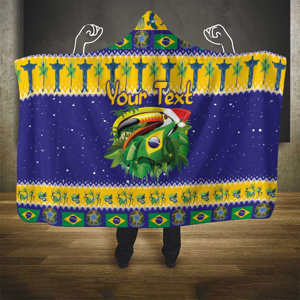 Personalized Brazil Christmas Hooded Blanket Toco Toucan with Brazil Flag