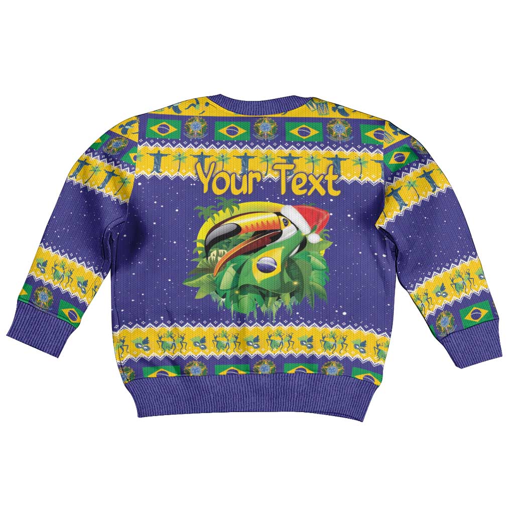 Personalized Brazil Christmas Kid Ugly Christmas Sweater Toco Toucan with Brazil Flag - Wonder Print Shop