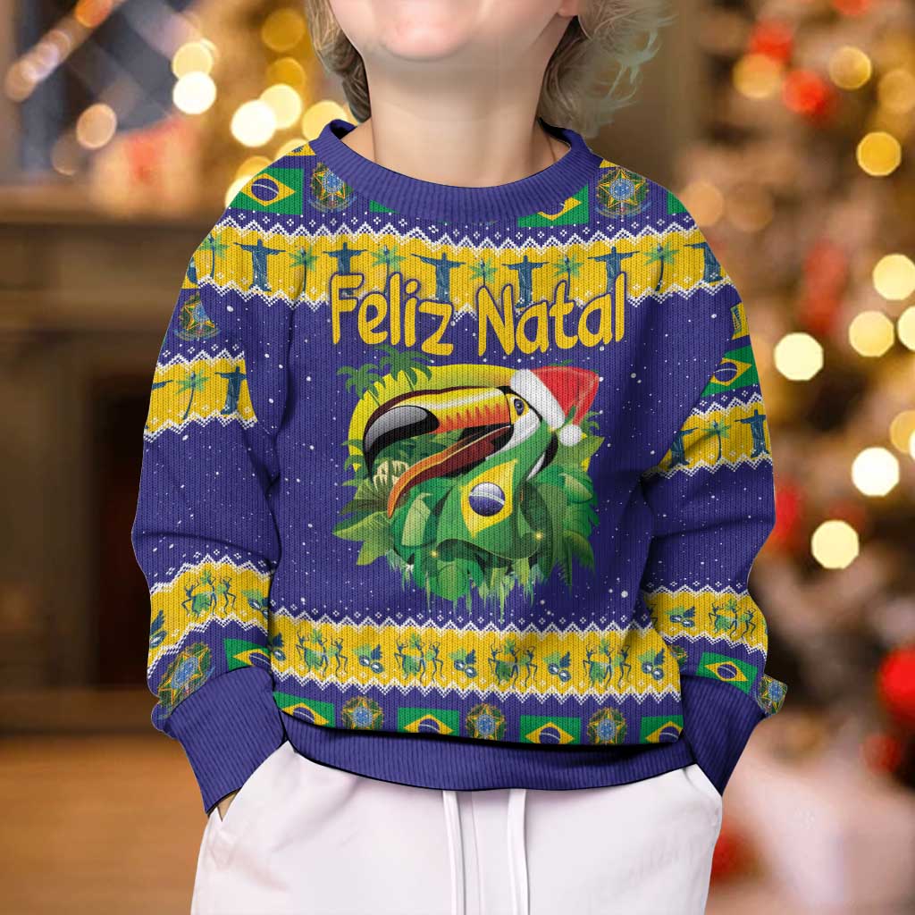 Personalized Brazil Christmas Kid Ugly Christmas Sweater Toco Toucan with Brazil Flag - Wonder Print Shop