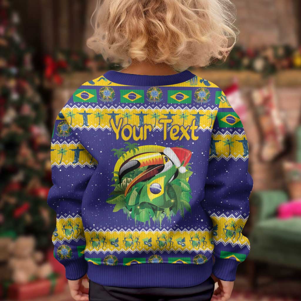 Personalized Brazil Christmas Kid Ugly Christmas Sweater Toco Toucan with Brazil Flag - Wonder Print Shop