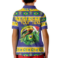 Personalized Brazil Christmas Kid Polo Shirt Toco Toucan with Brazil Flag - Wonder Print Shop