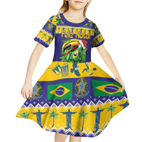 Personalized Brazil Christmas Kid Short Sleeve Dress Toco Toucan with Brazil Flag - Wonder Print Shop