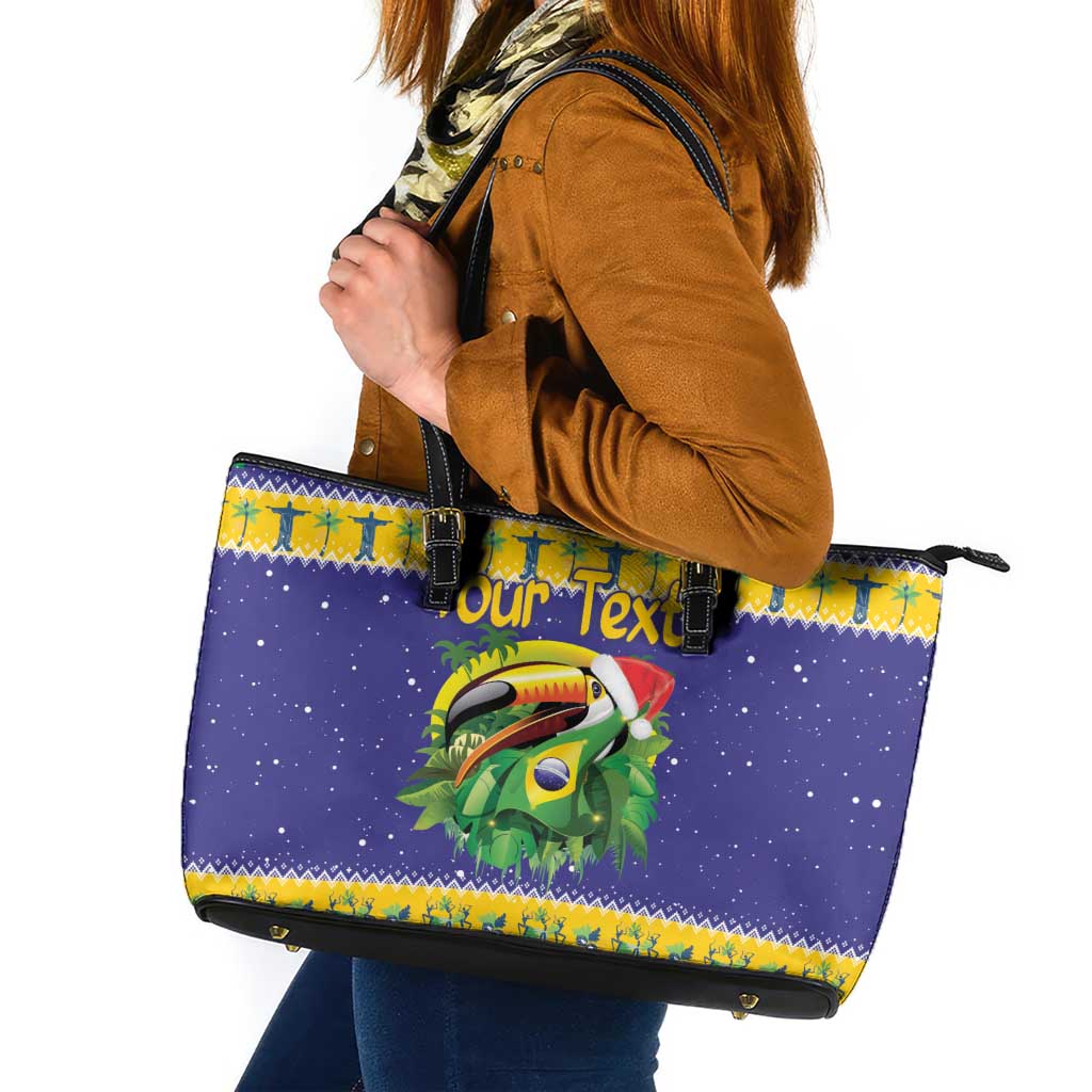 Personalized Brazil Christmas Leather Tote Bag Toco Toucan with Brazil Flag - Wonder Print Shop