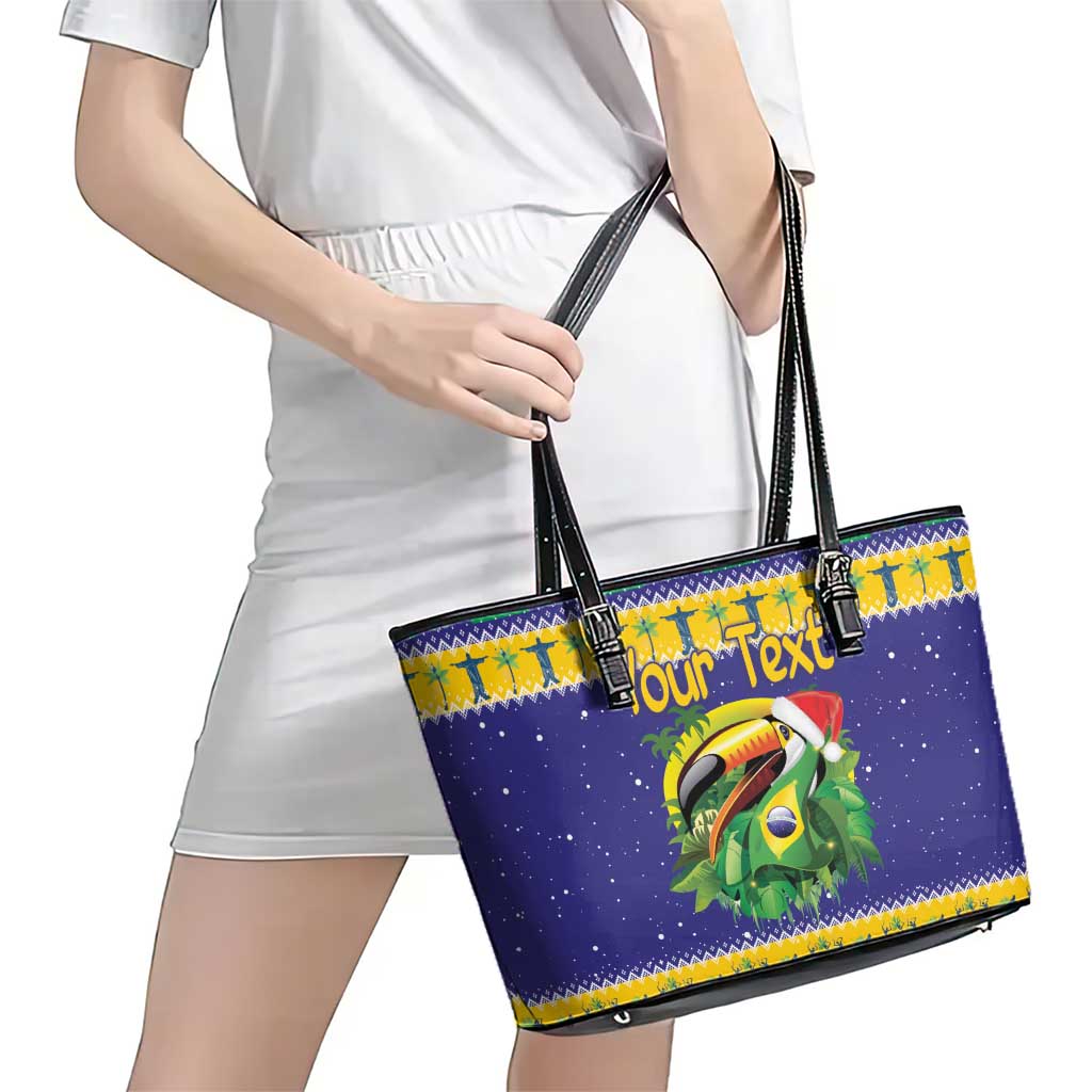 Personalized Brazil Christmas Leather Tote Bag Toco Toucan with Brazil Flag - Wonder Print Shop