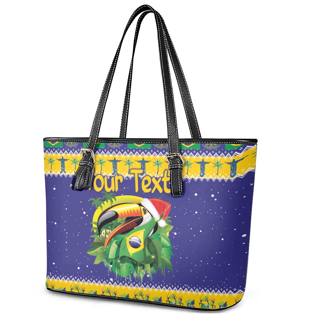 Personalized Brazil Christmas Leather Tote Bag Toco Toucan with Brazil Flag - Wonder Print Shop