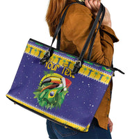 Personalized Brazil Christmas Leather Tote Bag Toco Toucan with Brazil Flag - Wonder Print Shop