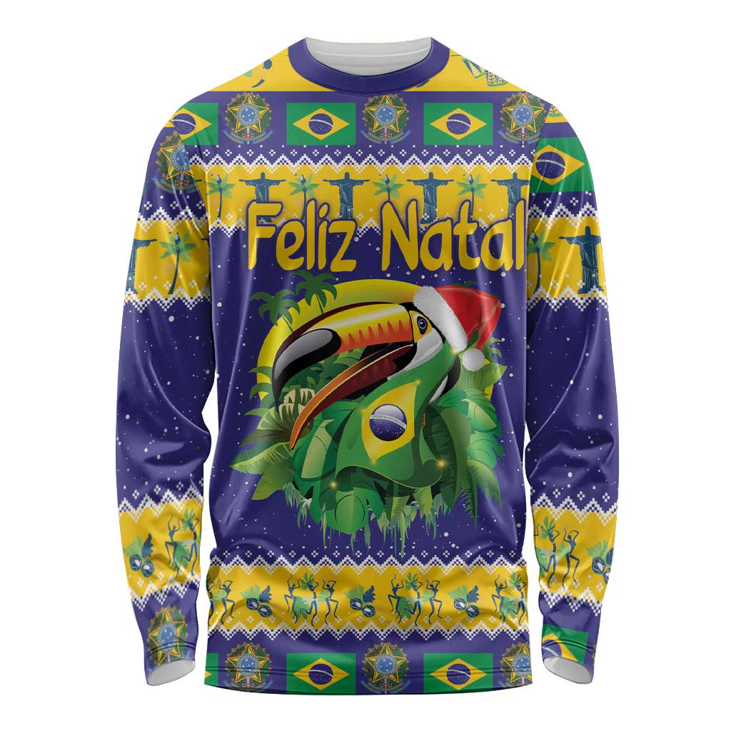 Personalized Brazil Christmas Long Sleeve Shirt Toco Toucan with Brazil Flag - Wonder Print Shop