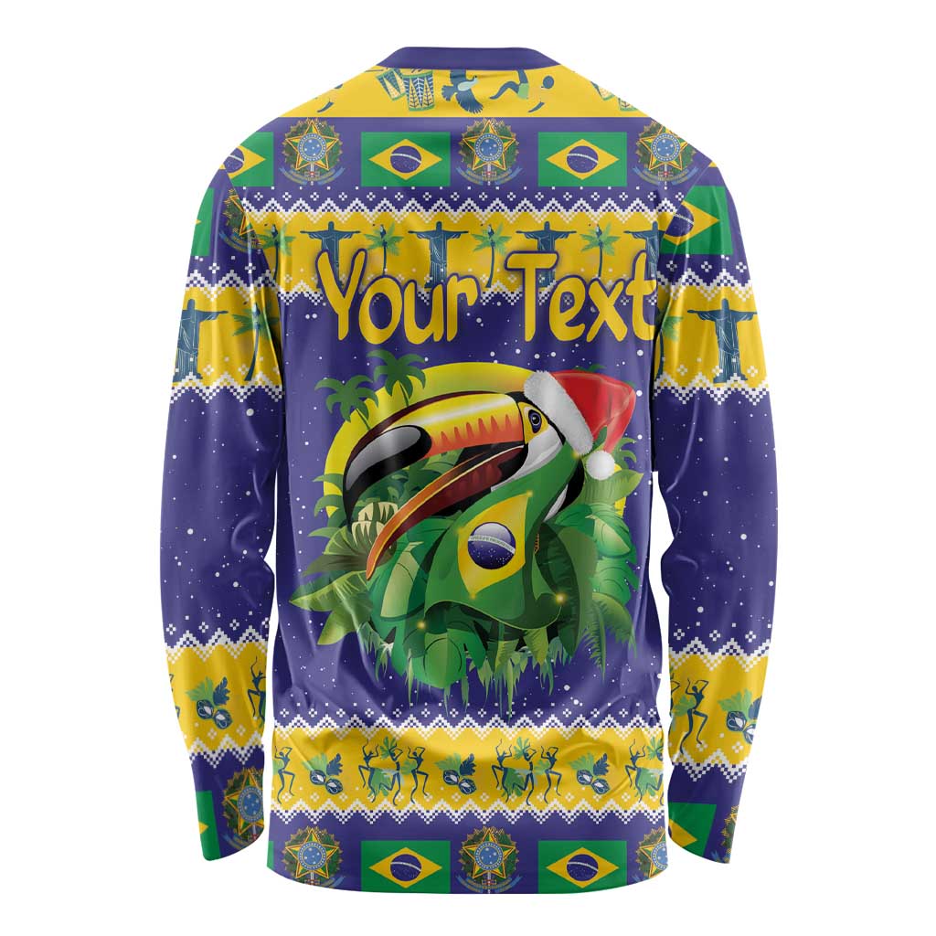 Personalized Brazil Christmas Long Sleeve Shirt Toco Toucan with Brazil Flag - Wonder Print Shop