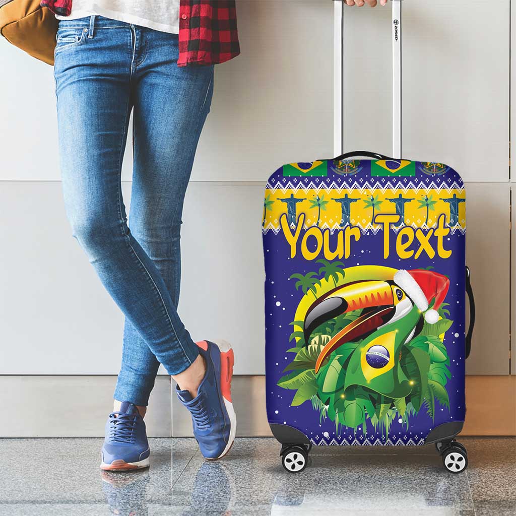 Personalized Brazil Christmas Luggage Cover Toco Toucan with Brazil Flag - Wonder Print Shop