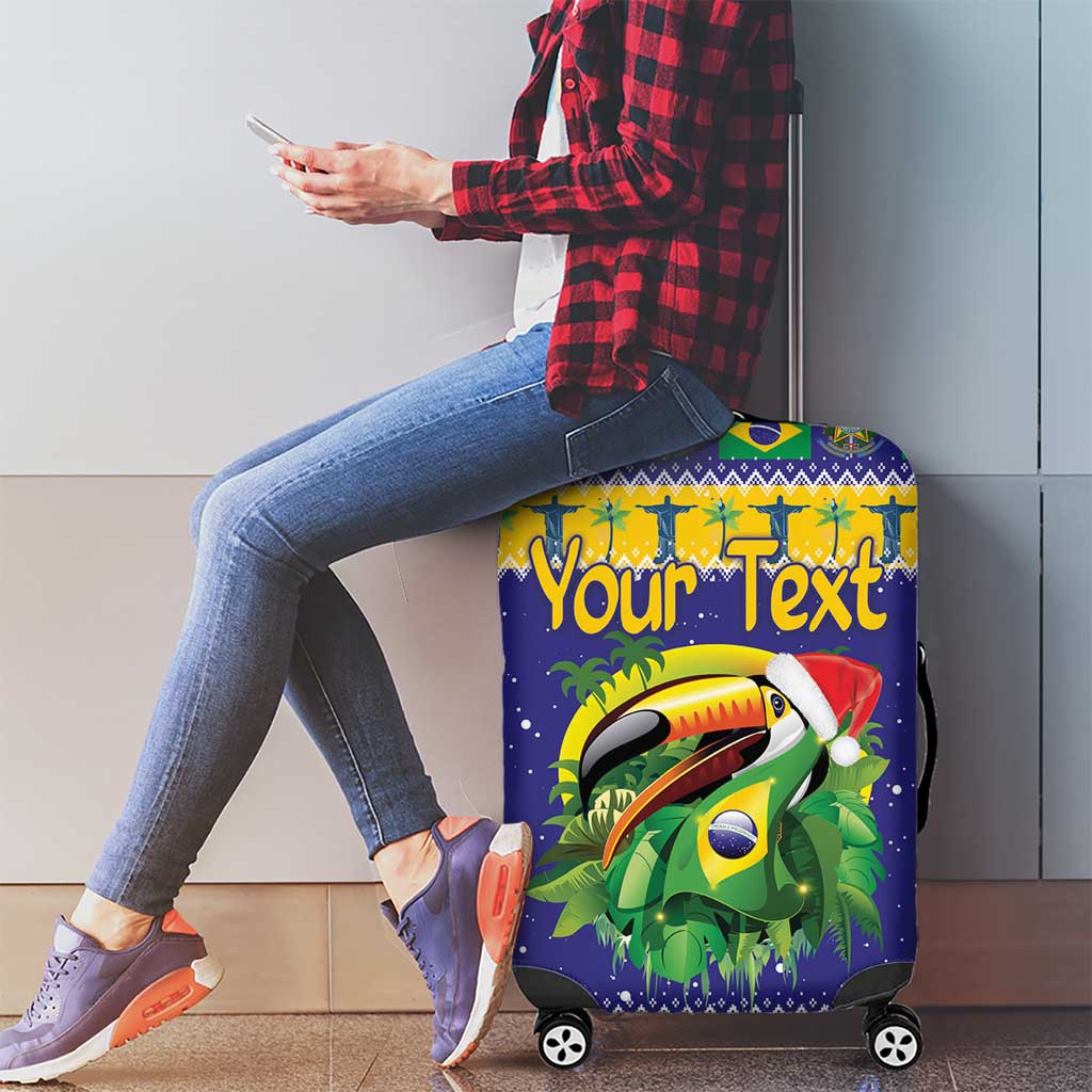 Personalized Brazil Christmas Luggage Cover Toco Toucan with Brazil Flag - Wonder Print Shop