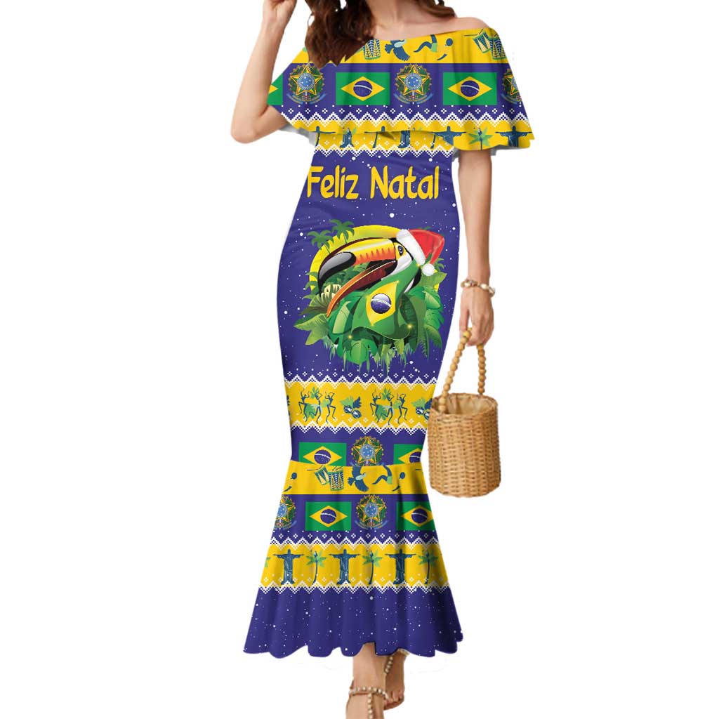 Personalized Brazil Christmas Mermaid Dress Toco Toucan with Brazil Flag - Wonder Print Shop