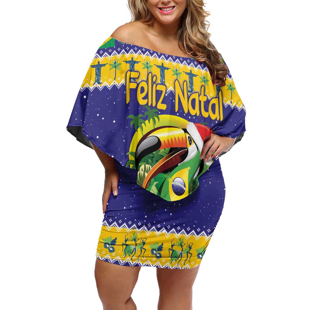Personalized Brazil Christmas Off Shoulder Short Dress Toco Toucan with Brazil Flag - Wonder Print Shop