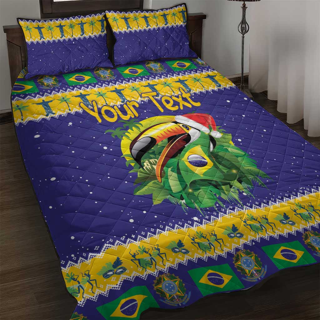 Personalized Brazil Christmas Quilt Bed Set Toco Toucan with Brazil Flag - Wonder Print Shop