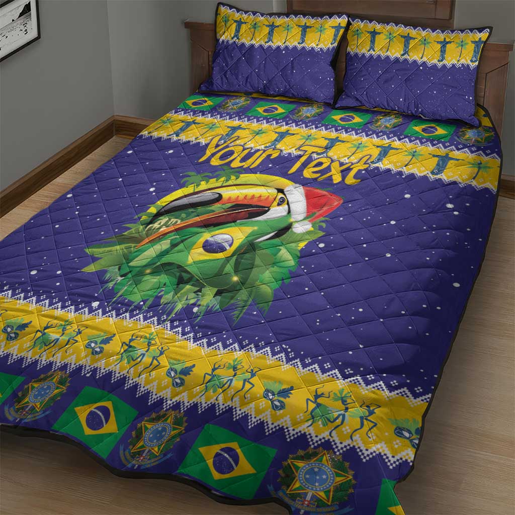 Personalized Brazil Christmas Quilt Bed Set Toco Toucan with Brazil Flag - Wonder Print Shop