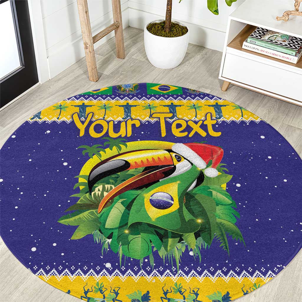 Personalized Brazil Christmas Round Carpet Toco Toucan with Brazil Flag