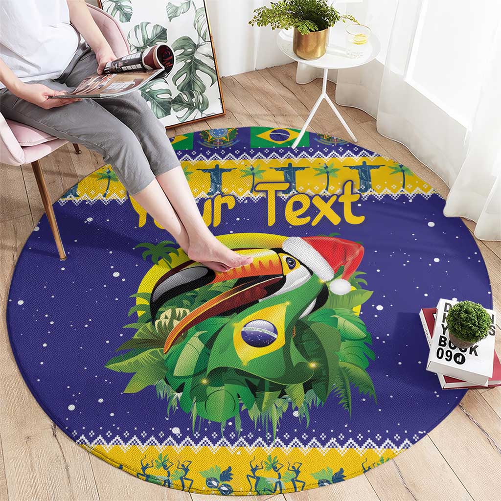 Personalized Brazil Christmas Round Carpet Toco Toucan with Brazil Flag