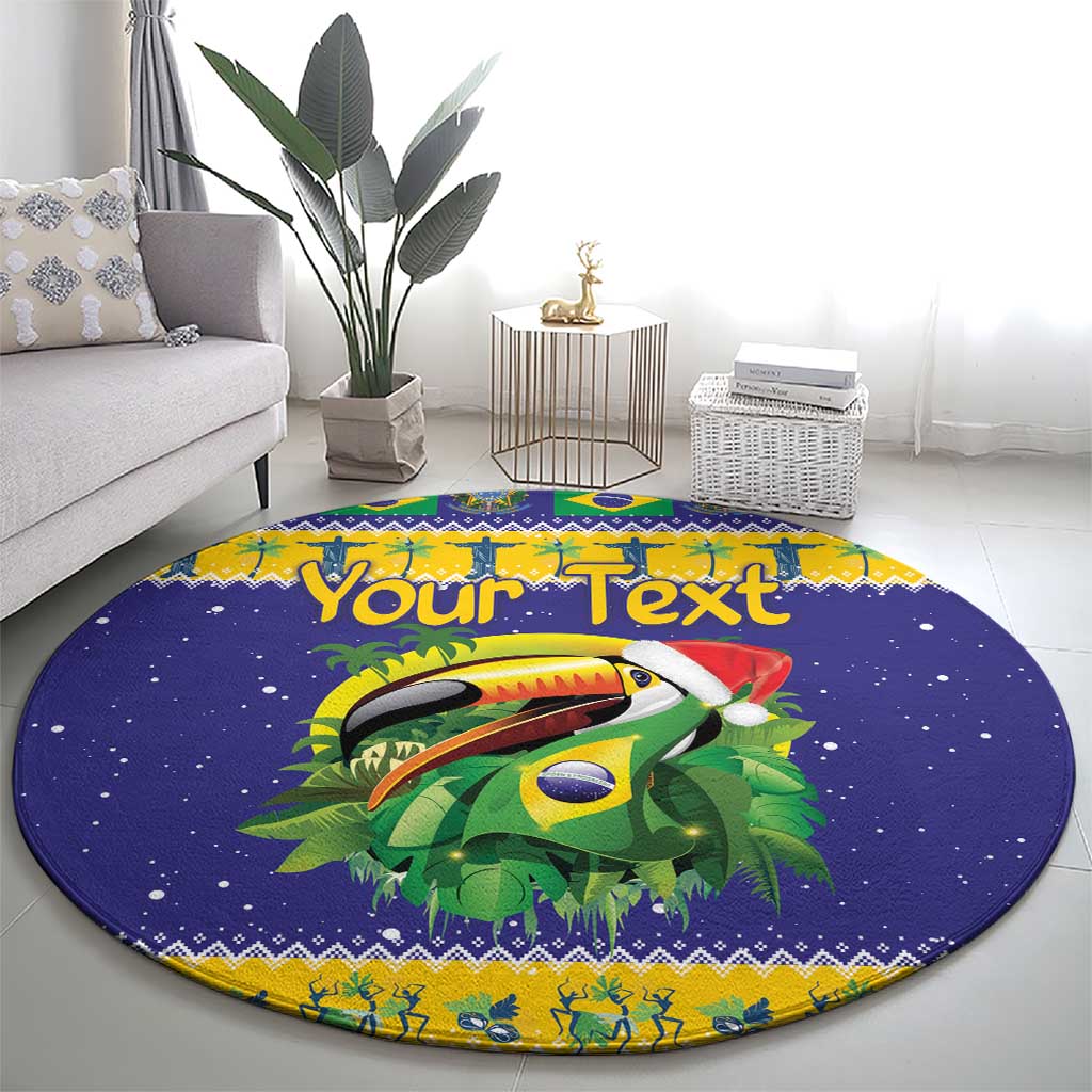Personalized Brazil Christmas Round Carpet Toco Toucan with Brazil Flag